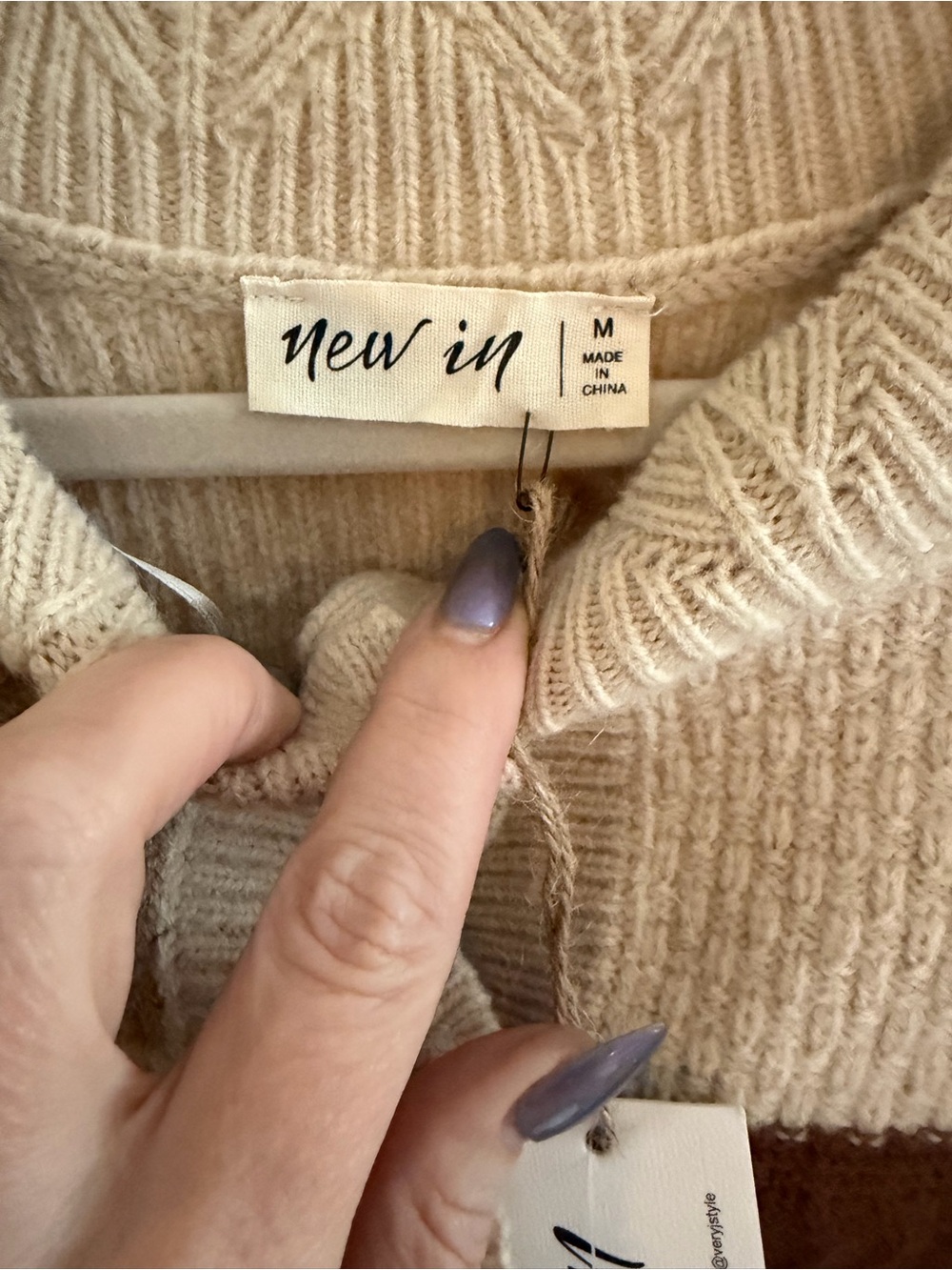 Very J new In Cream Patchwork Knit Cardigan Sweater - Soft Ribbed Detail - Picture 4 of 4
